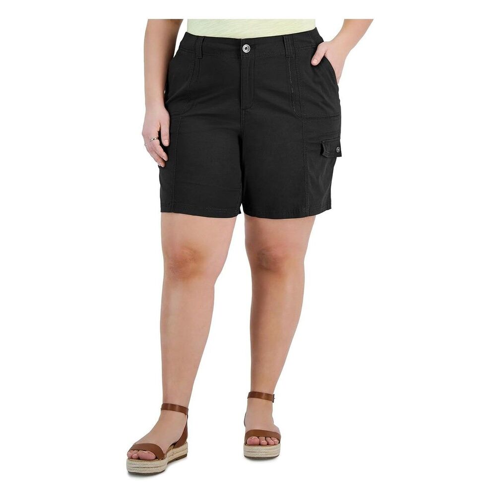 Style & Co Womens Plus 16W Deep Black Cotton Drawstring Shorts NWT X74
